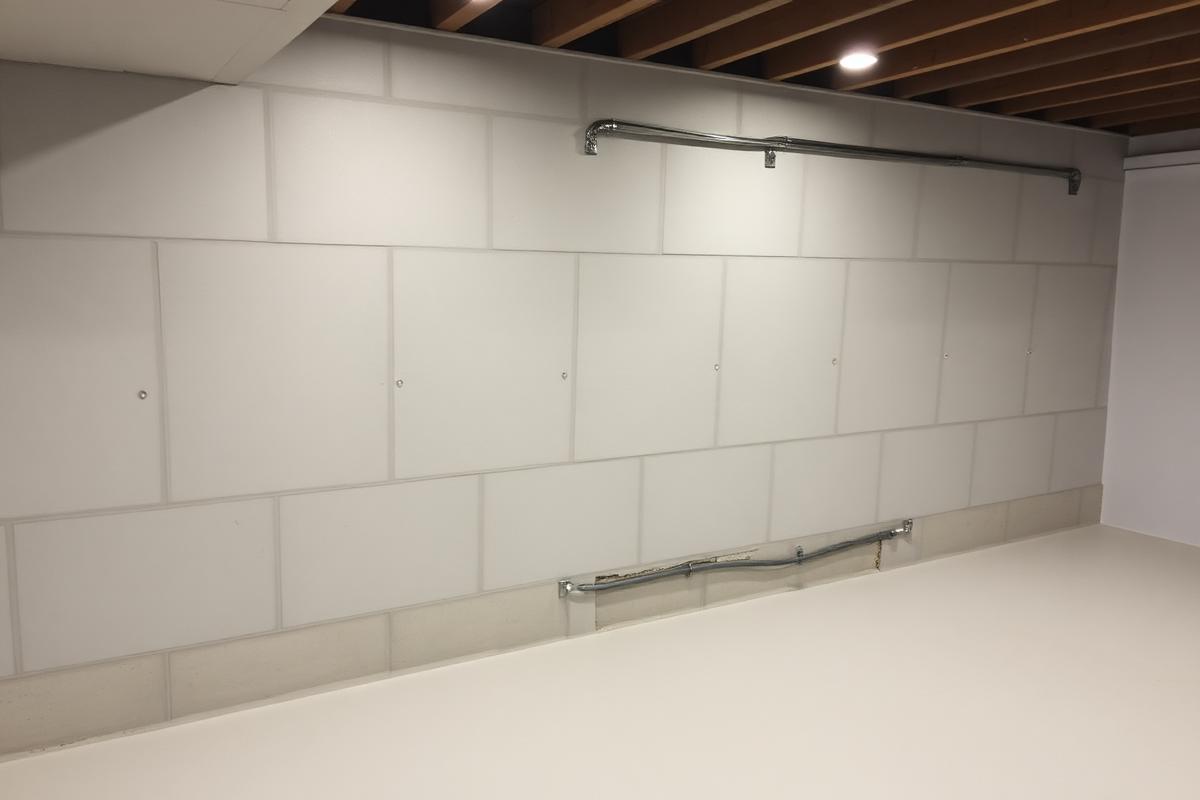 Basement foundation wall after piering and crack repair in Overland Park